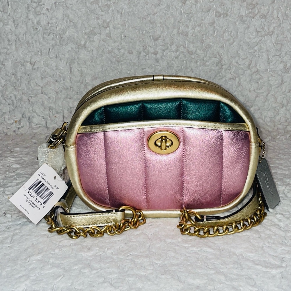 New Coach Metallic Quilted leather Colorblock Camera Bag and Wallet Set in Pink - Picture 3 of 17